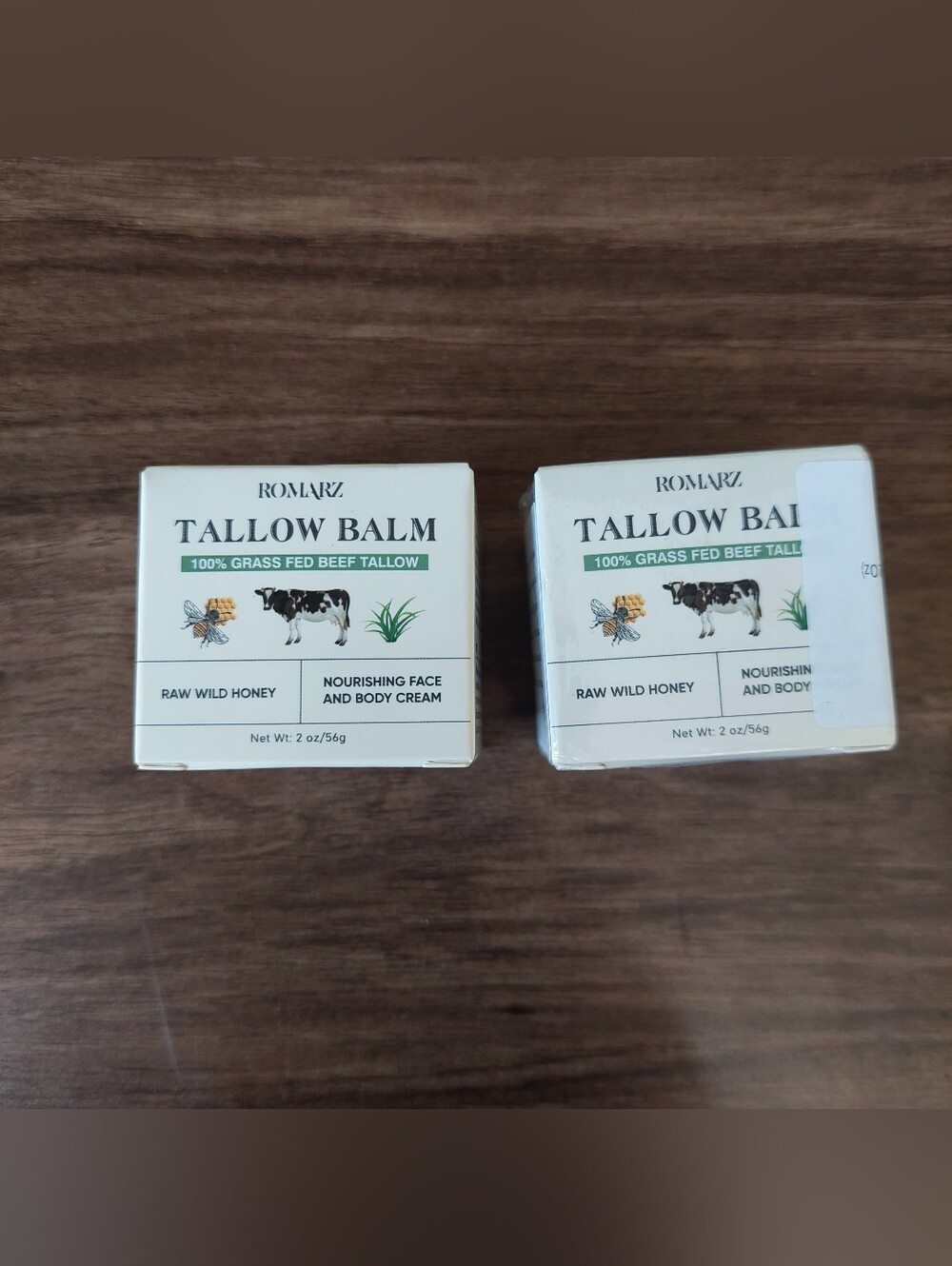 Romarz Tallow Balm Lot of 2 2oz/56g Each 100% Grass Fed Beef Tallow Raw Honey